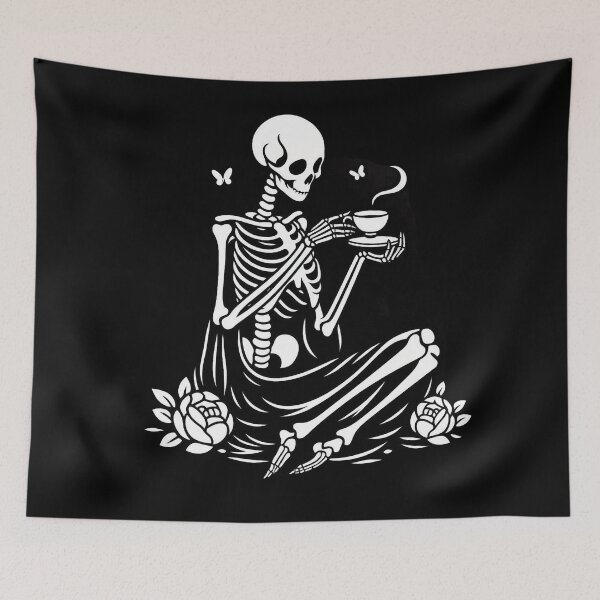 Item preview, Gothic Skeleton Morning – Cozy Dark Line Art designed and sold by Roberta Calabrese.