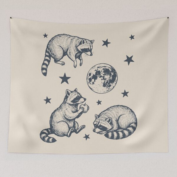 Item preview, Three Raccoons And Moon Retro Trash Pandas designed and sold by Y-Vibes.