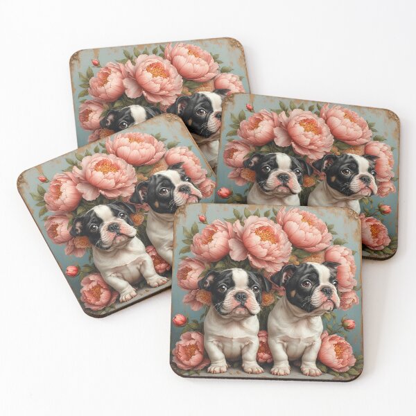 Item preview, French Bulldog puppies among peony flowers. designed and sold by Natalia-Vlad.