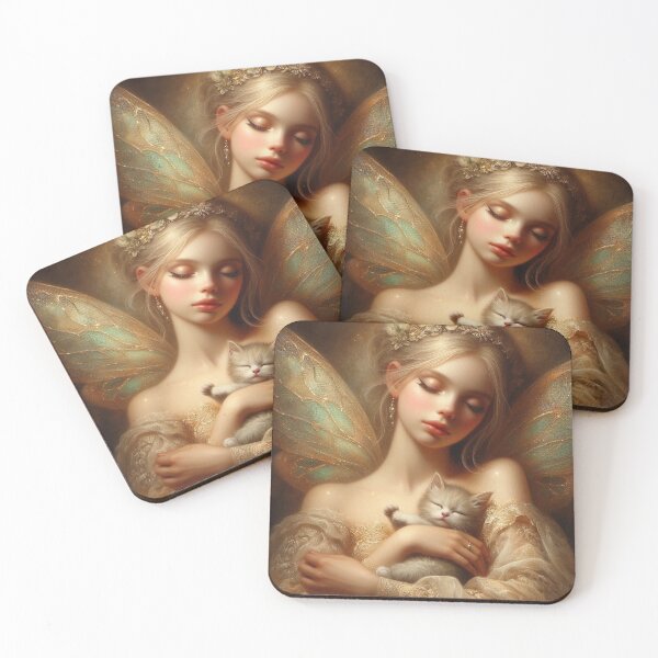Item preview, Golden Fairy with Kitten – Ethereal Fantasy Art designed and sold by Nicole-Cherie.
