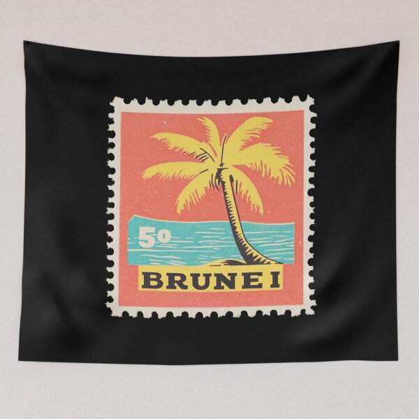 Item preview, Brunei Postage Stamp – Vintage Tropical Palm Tree Illustration designed and sold by tiigerdad.