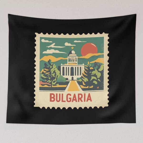 Item preview, Bulgaria Postage Stamp – Retro Travel Cathedral and Mountain Scene designed and sold by tiigerdad.