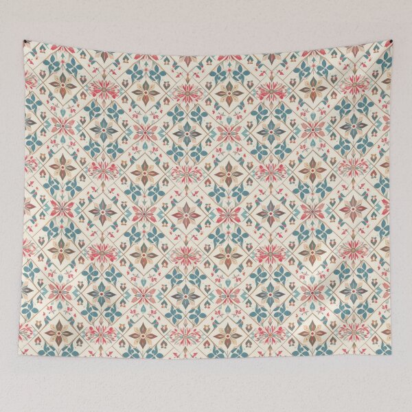 Item preview, Vintage Floral Tile Pattern • Retro Botanical Geometric Design in Teal & Coral designed and sold by baheeya.