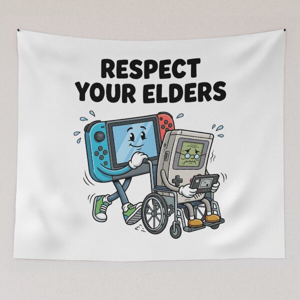 Item preview, Respect Your Elders Funny Gaming Illustration with Retro Console and Modern Controller designed and sold by tigger shop.
