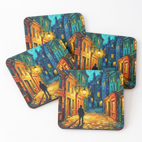 Artikelvorschau, Wandbild „Nachtspaziergang in der Stadt“ im postimpressionistischen Stil entworfen und verkauft von DenBox.