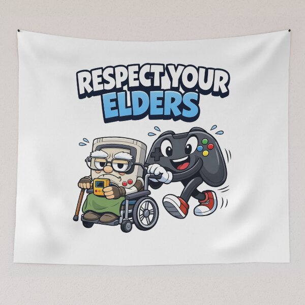 Item preview, Respect Your Elders Funny Gaming Illustration with Retro Console and Modern Controller designed and sold by tigger shop.