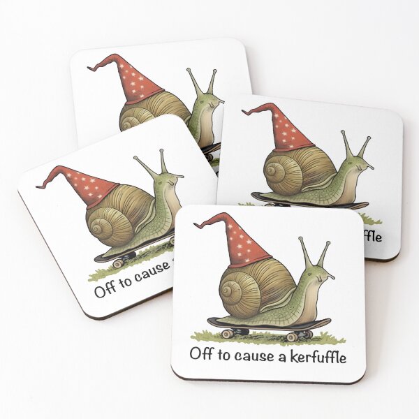 Item preview, Off to Cause a Kerfuffle – Funny Snail Skateboard Illustration designed and sold by Senkov.