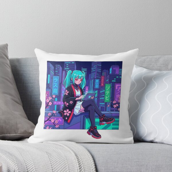 Aperçu de l'œuvre Illustration néon d'une fille d'anime cyberpunk pour les amateurs d'anime créée et vendue par chattsuede.