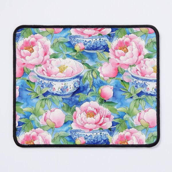 Item preview, Peonies in chinoiserie jars on blue watercolor painting designed and sold by SophieClimaArt.