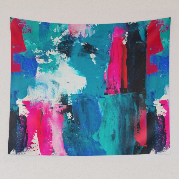 Item preview, Modern neon pink blue brushstrokes abstract acrylic painting by Girly Trend designed and sold by GirlyTrend.