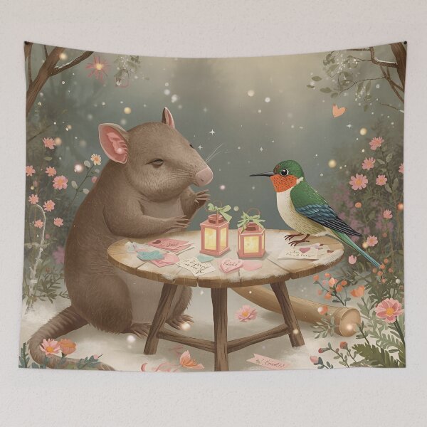 Item preview, Valentine’s Armadillo & Hummingbird Couple • Whimsical Garden Heart Prep Art designed and sold by WildlifeWhimsy.