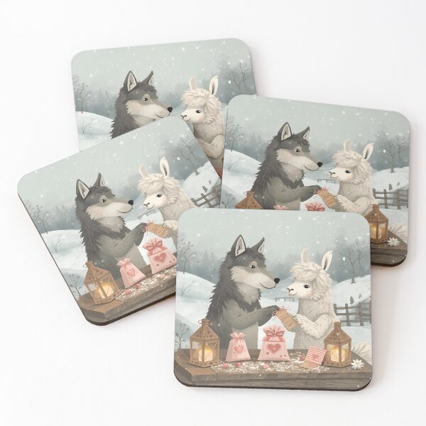 Item preview, Valentine’s Wolf & Alpaca Couple • Whimsical Highland Heart Prep Art designed and sold by WildlifeWhimsy.