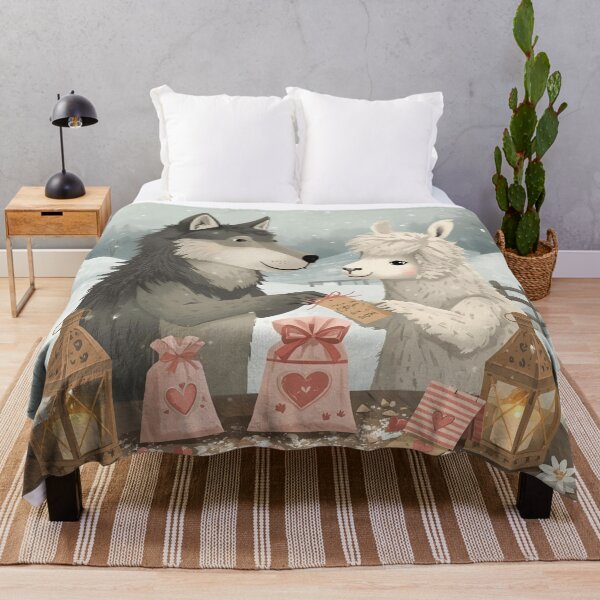Item preview, Valentine’s Wolf & Alpaca Couple • Whimsical Highland Heart Prep Art designed and sold by WildlifeWhimsy.