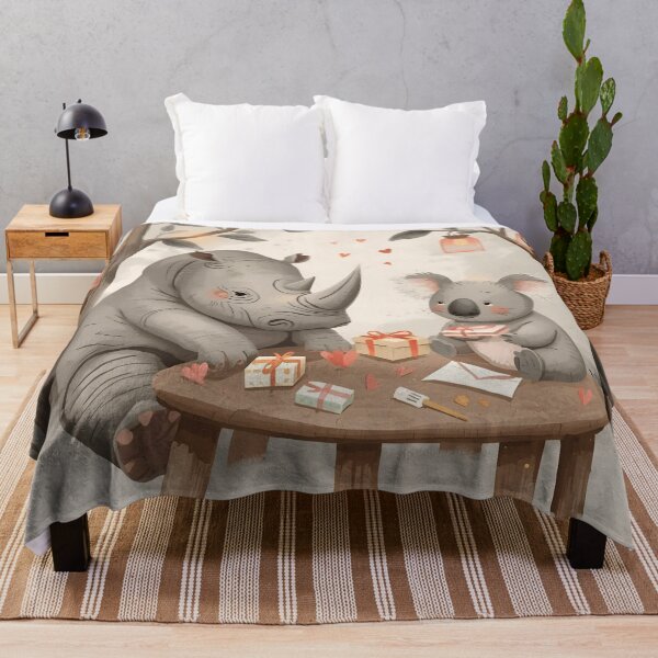 Item preview, Valentine’s Rhino & Koala Couple • Whimsical Cozy Heart Prep Art designed and sold by WildlifeWhimsy.