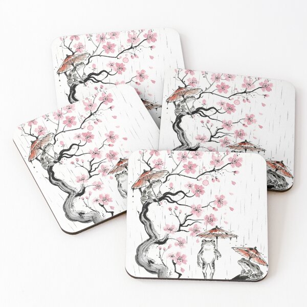 Item preview, Japanese Sumi-e Rain Frogs & Sakura - Amagaeru Ink Painting designed and sold by nori0711.