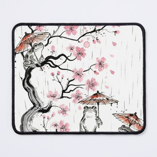 Item preview, Japanese Sumi-e Rain Frogs & Sakura - Amagaeru Ink Painting designed and sold by nori0711.