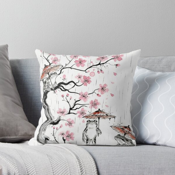 Item preview, Japanese Sumi-e Rain Frogs & Sakura - Amagaeru Ink Painting designed and sold by nori0711.