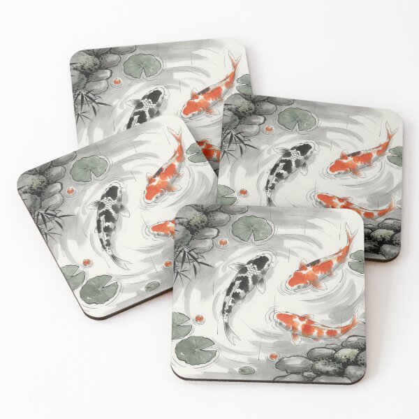 Item preview, Zen Nishikigoi Koi Pond - Traditional Japanese Sumi-e Ink Painting designed and sold by nori0711.