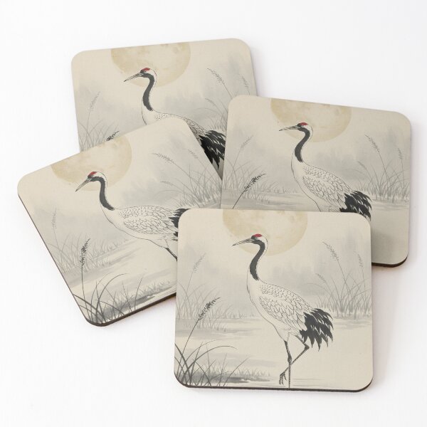 Item preview, Japanese Crane & Golden Moon - Traditional Zen Sumi-e Art designed and sold by nori0711.