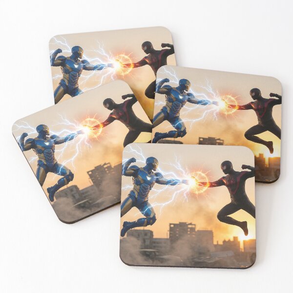 Item preview, Two superheroes clashing mid-air with energy powers colliding designed and sold by JOTAMIKE.