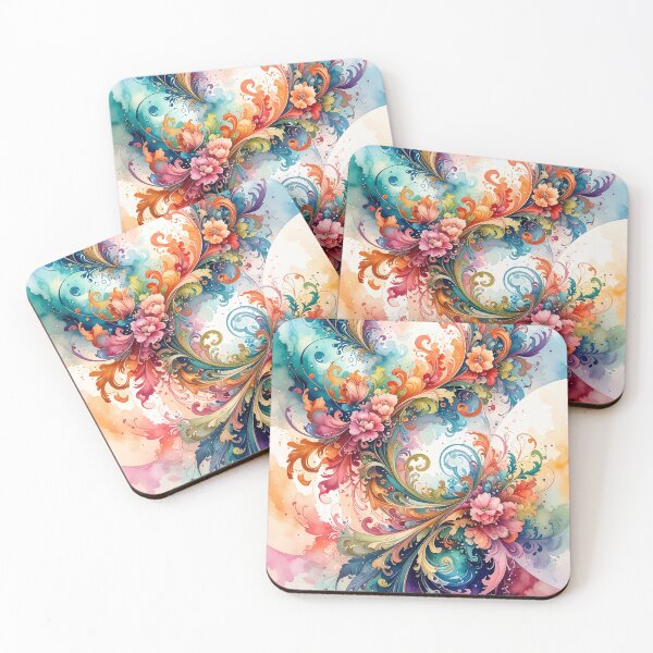 Item preview, Colorful floral pattern, curved tendrils, vibrant watercolor designed and sold by angel-cat-22.