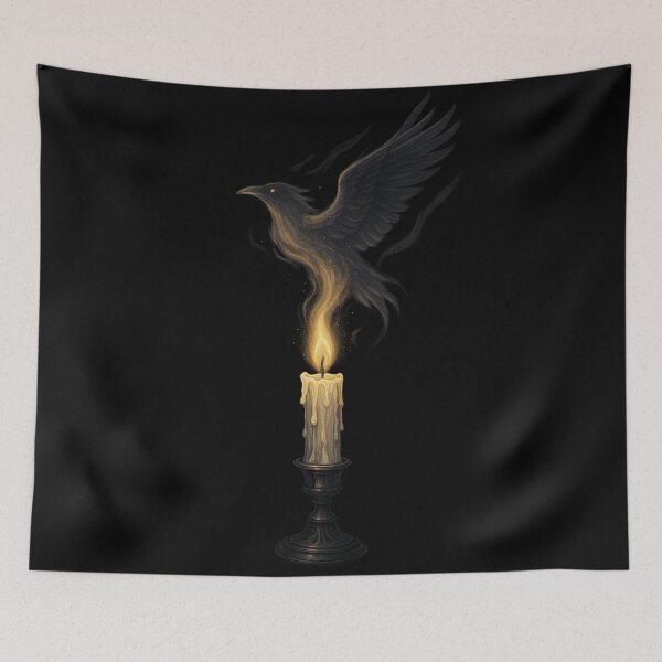 Item preview, Gothic Raven Candle Art – Dark Academia Crow Flame Illustration designed and sold by Mouraludia.