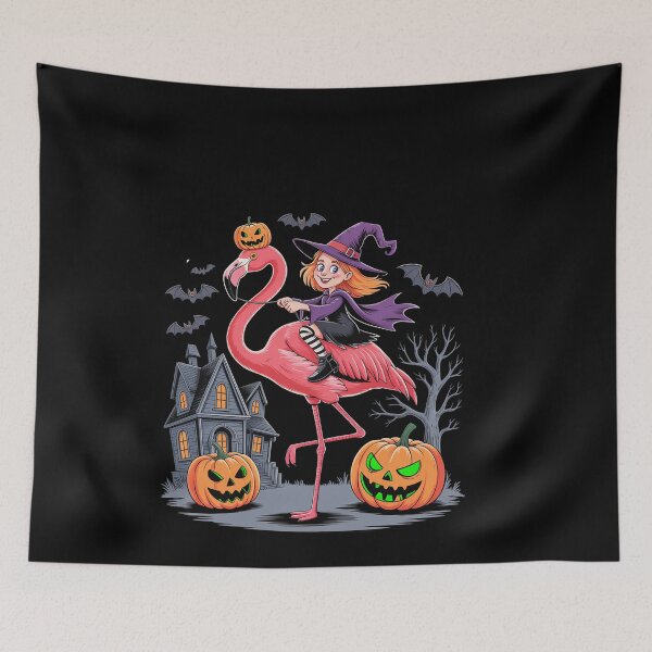 Item preview, Witch Riding Flamingo Halloween Horror Carved Pumpkins designed and sold by genkihikki.