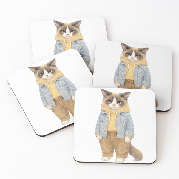 Item preview, Cute Fashion Cat Illustration – Stylish Ragdoll Cat in Hoodie & Denim Jacket designed and sold by Monchatra.