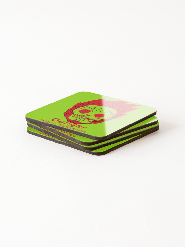 Thumbnail 4 of 5, Coasters (Set of 4), Highly Flammable Hellion Retro Warning Sign designed and sold by RNASstuff.