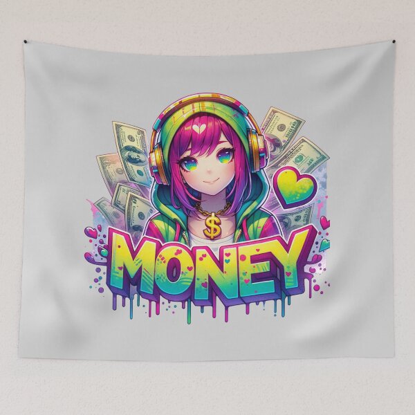 Item preview, Money Anime Girl Art – Colorful Cute Streetwear Illustration with Dollar Vibes designed and sold by TshirtMyMom.