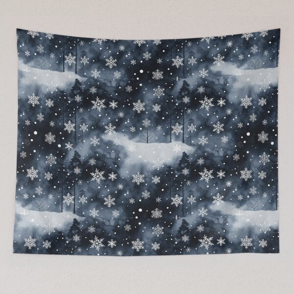 Item preview, Winter forest landscape with snowflakes seamless pattern designed and sold by SassyArtistry.