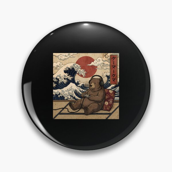 Item preview, Vintage Retro Japanese Art - Great Wave Gamer Bear designed and sold by Mason-Pride.