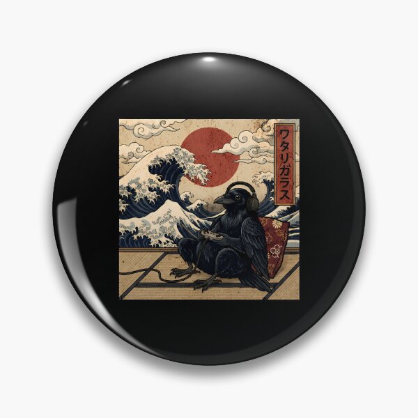 Item preview, Vintage Retro Japanese Art - Great Wave Gamer Crow designed and sold by Mason-Pride.