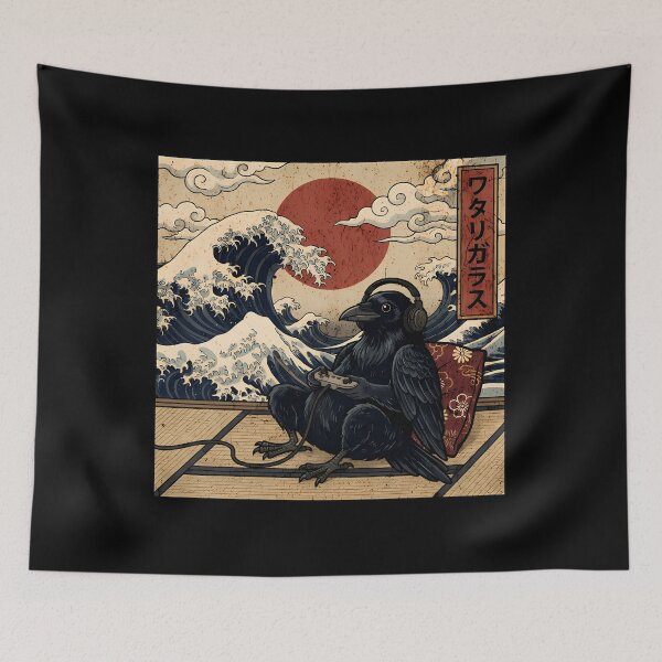 Item preview, Vintage Retro Japanese Art - Great Wave Gamer Crow designed and sold by Mason-Pride.