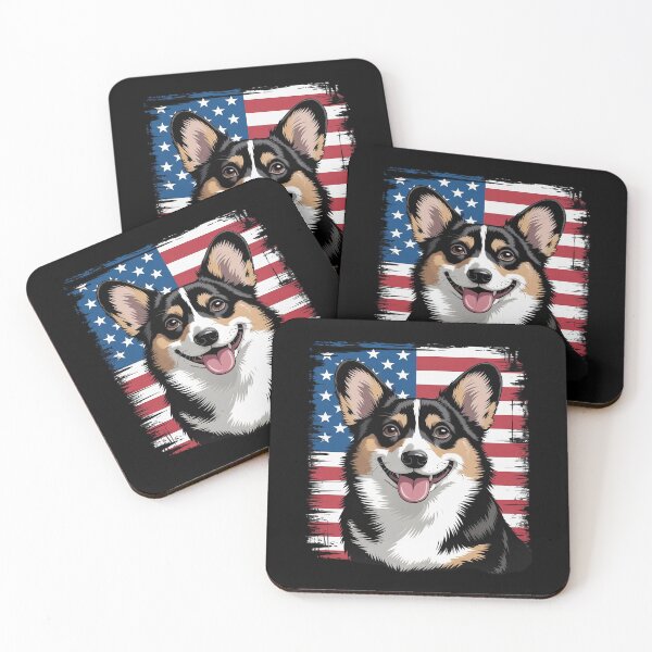Item preview, American USA Flag 4th July Fourth Black Tricolor Corgi Lover designed and sold by KonopikaaArt.