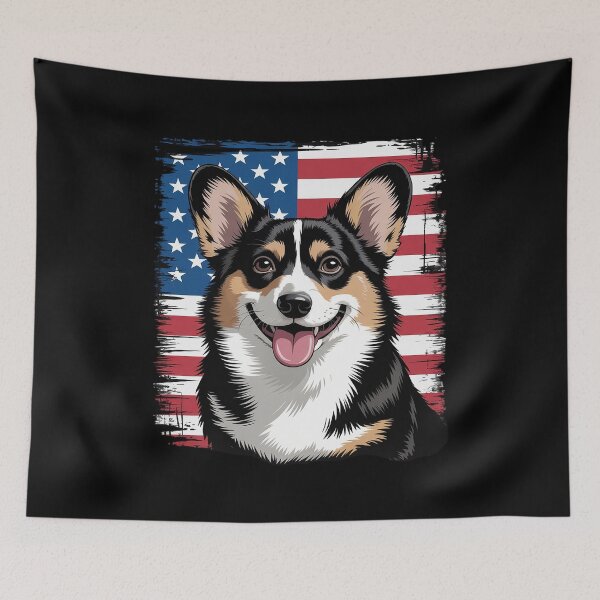 Item preview, American USA Flag 4th July Fourth Black Tricolor Corgi Lover designed and sold by KonopikaaArt.