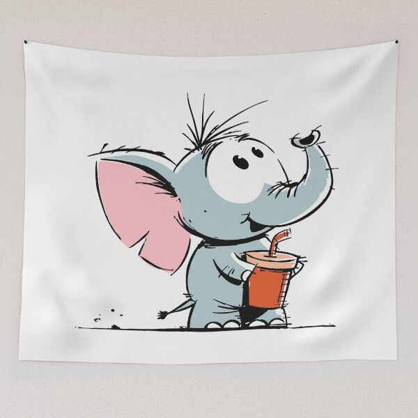 Item preview, Cute Baby Elephant Holding a Sippy Cup Cartoon Drawing designed and sold by LD ART.