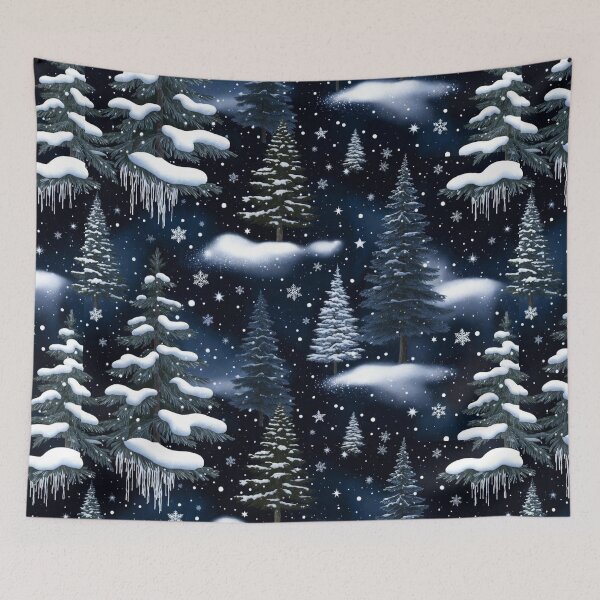 Item preview, Snowy Night Forest With Pine Trees And Falling Snow designed and sold by SassyArtistry.