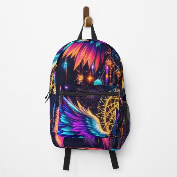Item preview, Neon Dreamcatcher Wolf Eagle Totem Spiritual Art Print designed and sold by DreamyWallVibes.