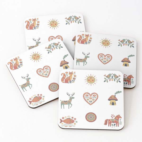 Item preview, Folk Art Fox, Deer, Horse & More 9 STICKER/MAGNET PACK – Scandinavian Folk Art by heidiannemorris © designed and sold by FOLK ART FUSION.