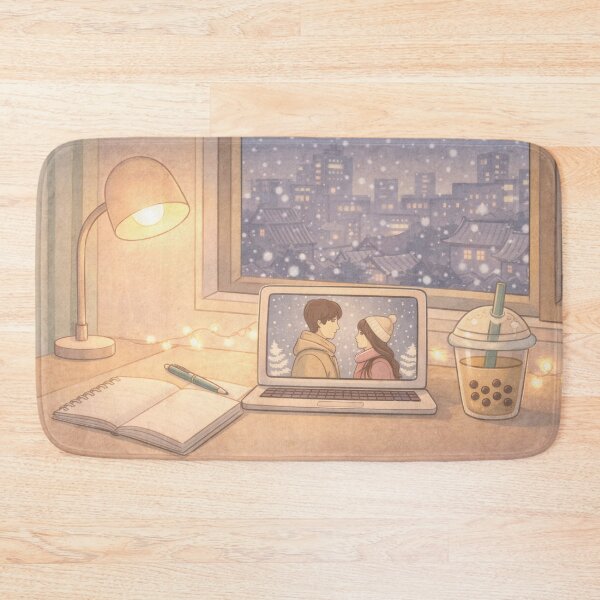 Item preview, Cozy K-Drama Night Study Desk | Winter Korean Aesthetic Illustration designed and sold by Soft Seoul Studio.