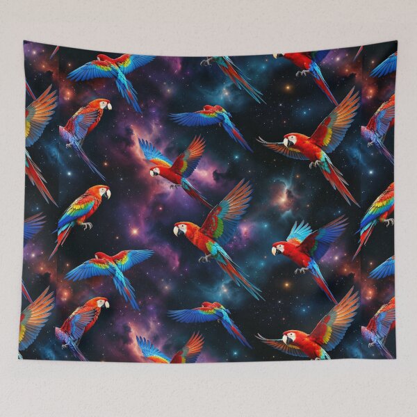 Item preview, Colorful Parrots Flying in Galaxy Space designed and sold by SassyArtistry.