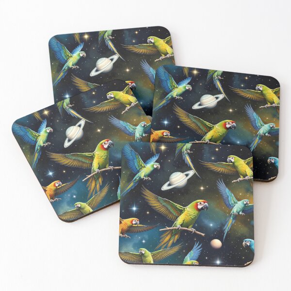 Item preview, Colorful Parrots Flying in Outer Space designed and sold by SassyArtistry.