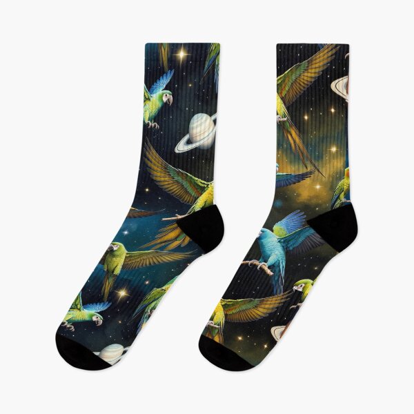 Item preview, Colorful Parrots Flying in Outer Space designed and sold by SassyArtistry.