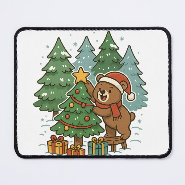 Item preview, Cute Bear Decorating a Christmas Tree in the Snow designed and sold by Arte Cartoon From TagTeam Group.