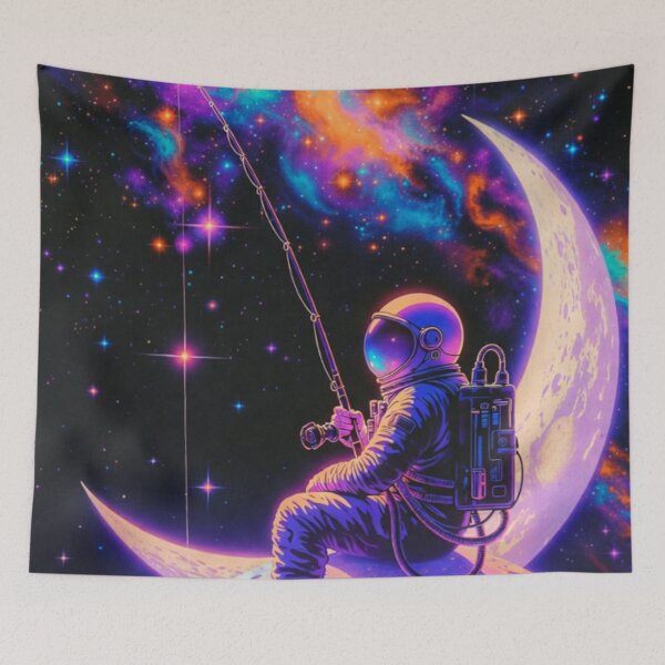 Item preview, Astronaut Fishing Stars on Crescent Moon designed and sold by ChinzorigBAY.