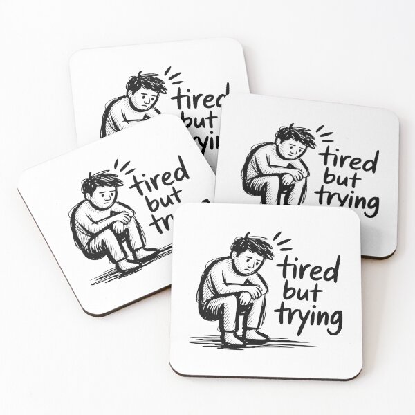 Item preview, Tired but Trying Sketch Design with Emotional Posture and Vintage Paper Texture designed and sold by SplashTastic.