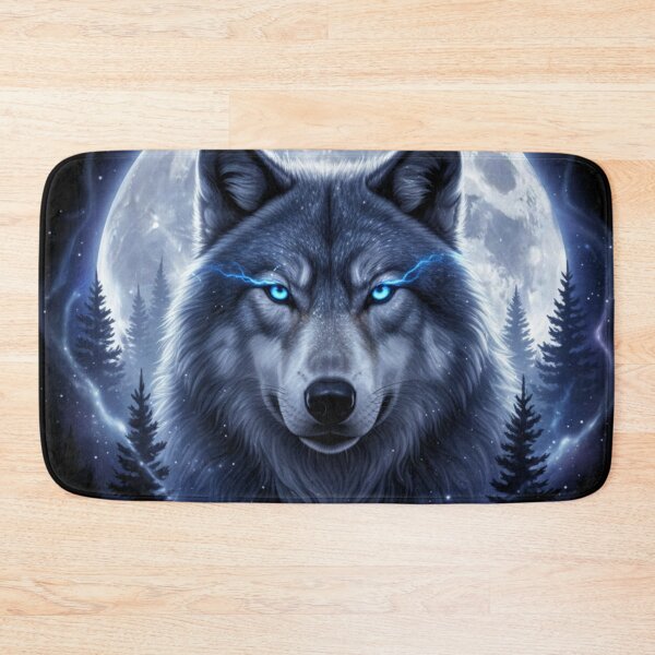 Item preview, Grey Wolf Hunting Under Icy Moon – Forest Galaxy Art designed and sold by Alexis Art Collection.