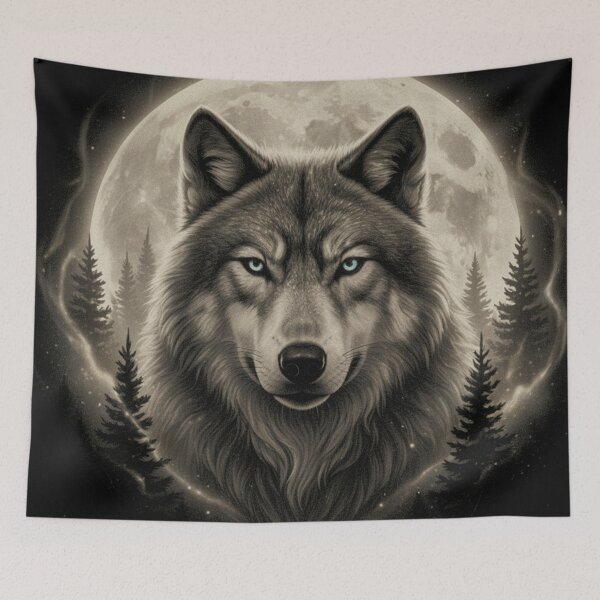 Artikelvorschau, Jagdgebiet des Grauwolfs, Eismond, Wald, Galaxie entworfen und verkauft von Alexis Art Collection.