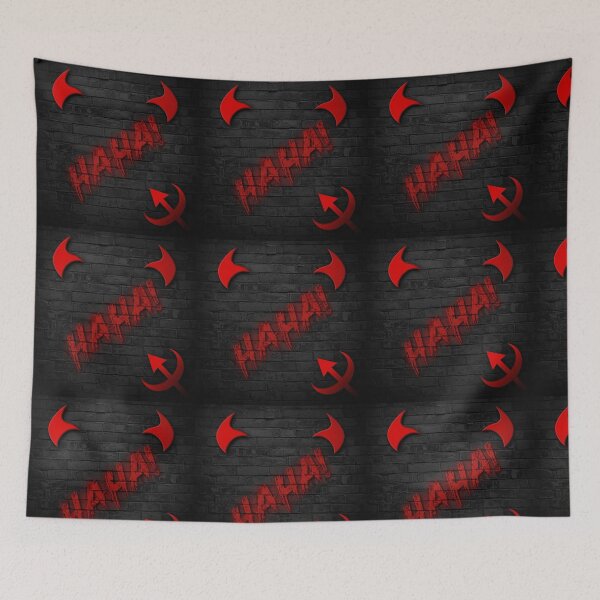 Item preview, HAHA Madness – Sinister Red Horror Typography on Dark Brick Background designed and sold by PixelVibe782.